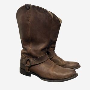 Frye Vintage Wyatt Harness Moto Boots dark brown boho western distressed 10 B